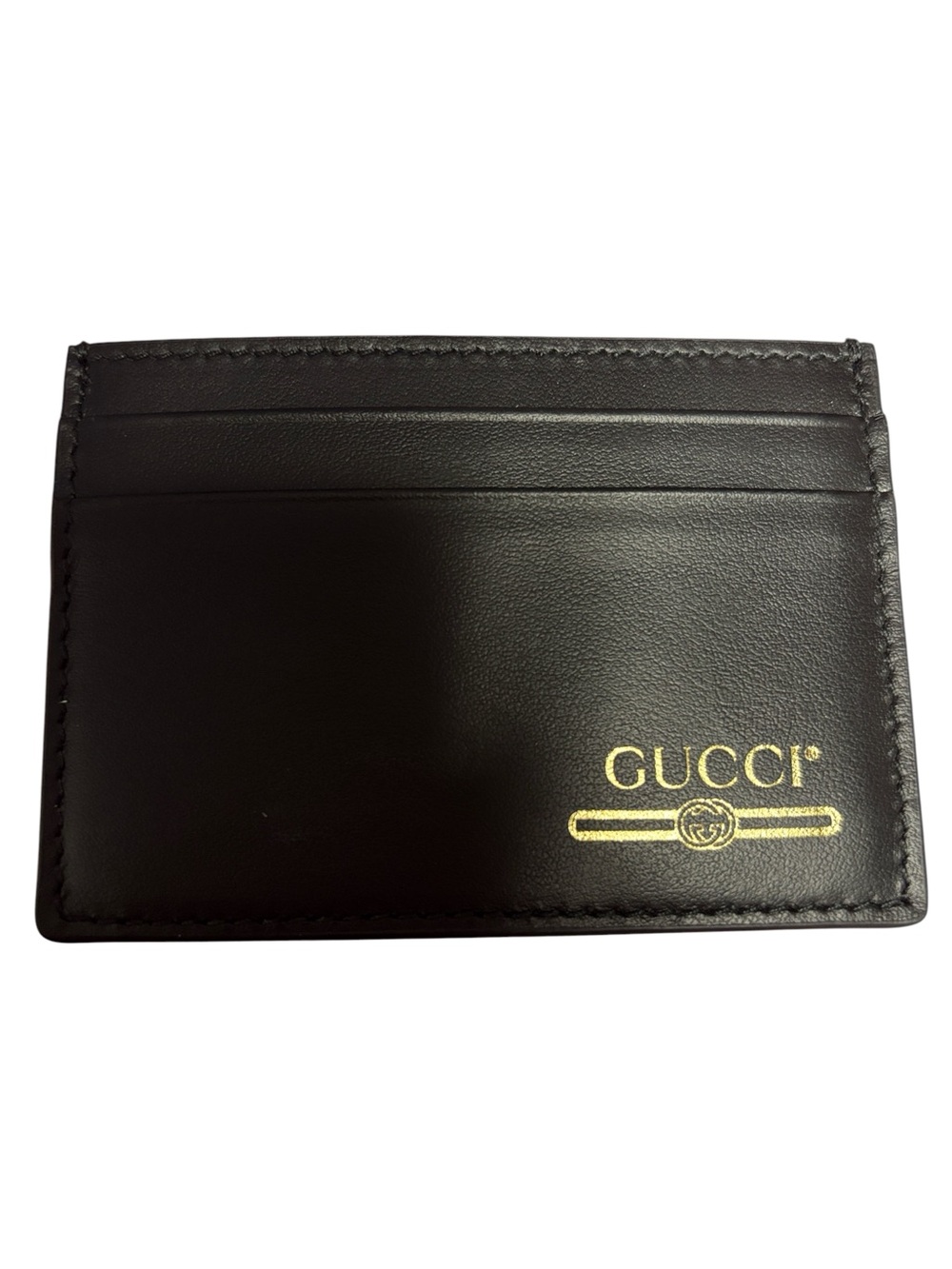 Gucci Black Leather Card Case with Gold Logo Accent